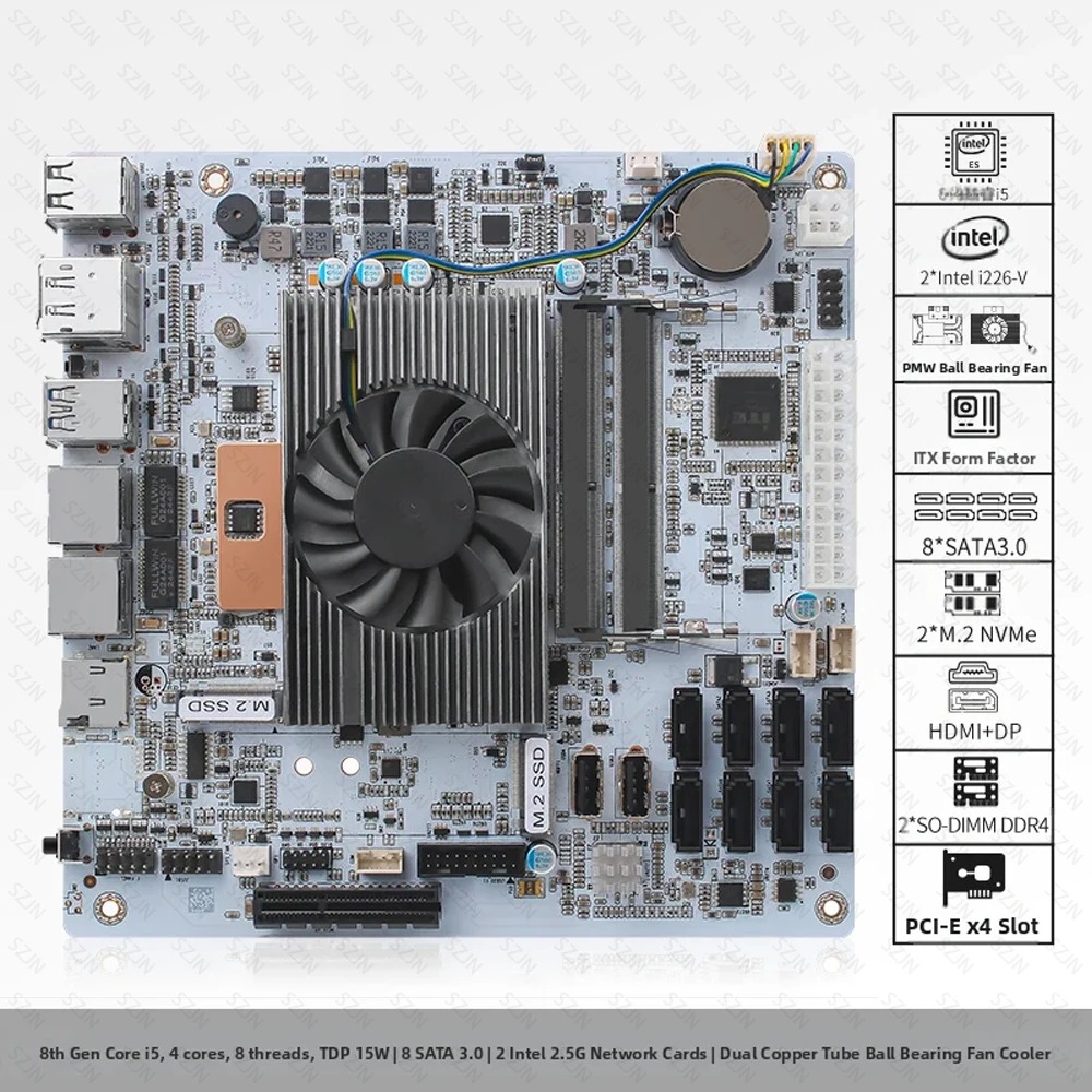 Carte mère NAS I5-8265U ES, 8  - Nas Motherboard 8 Sata Mini Itx avis et prix